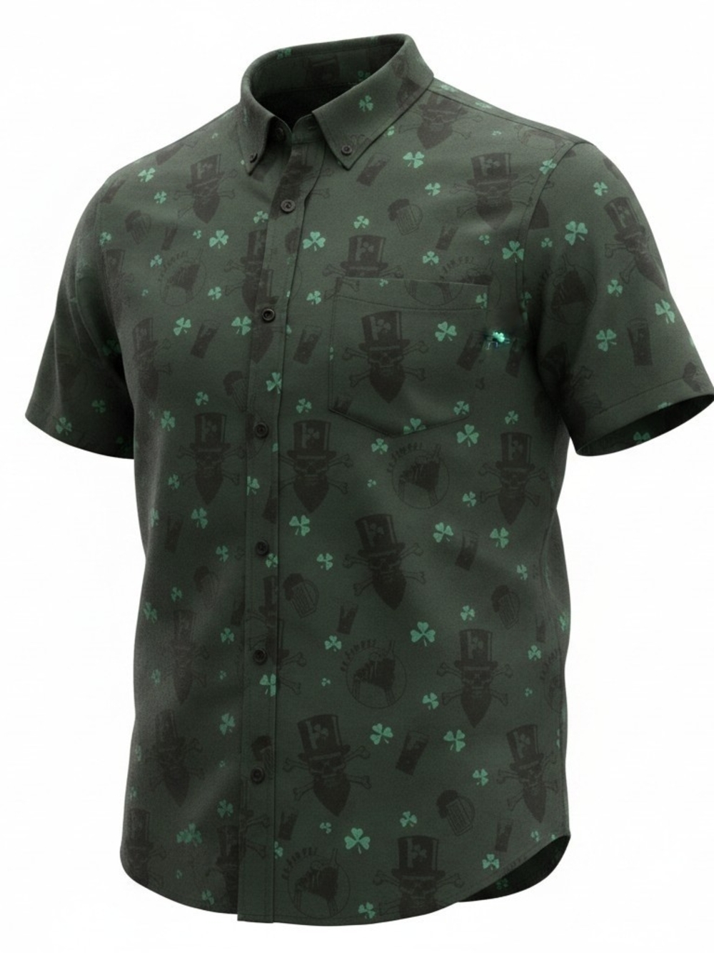 Nine Line Men's L Shamrock Skull Print Button Up Shirt St Pat's Day Green Black